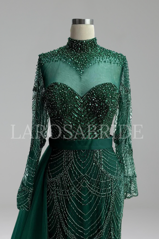 Beaded Mermaid Dress with Overskirt - LAROSABRIDE
