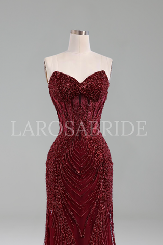 Beaded Strapless Mermaid Evening Dress - LAROSABRIDE