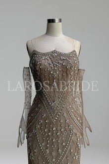 Crystal Beaded Mermaid Gown with Gloves - LAROSABRIDE
