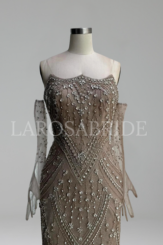 Crystal Beaded Mermaid Gown with Gloves - LAROSABRIDE