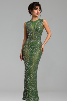 Crystal Embellished Illusion Column Gown - LAROSABRIDE
