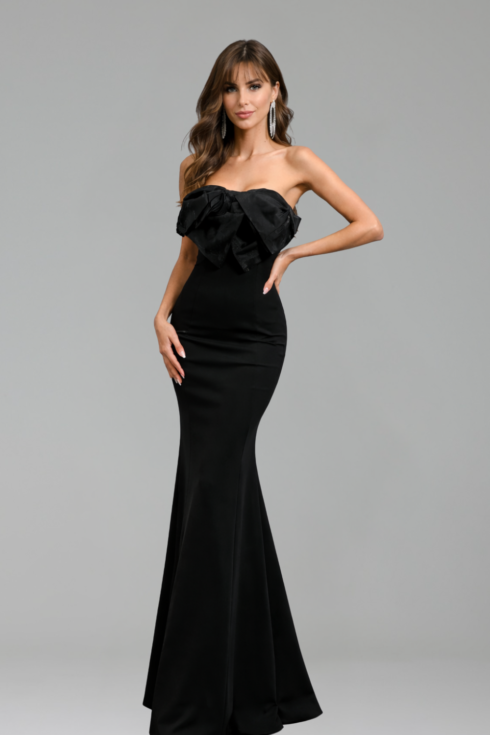Off-Shoulder Bow Mermaid Dress-Larosabride