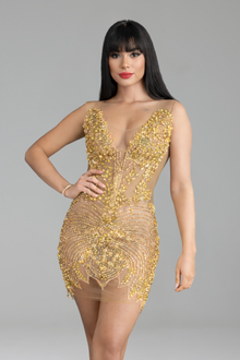 Sheer Embellished Mini Dress - LAROSABRIDE