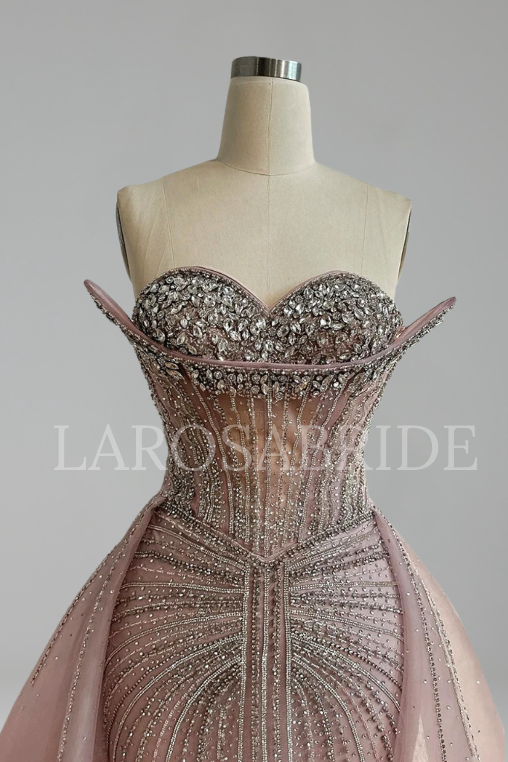 Crystal Beaded Mermaid Overskirt Dress - LAROSABRIDE