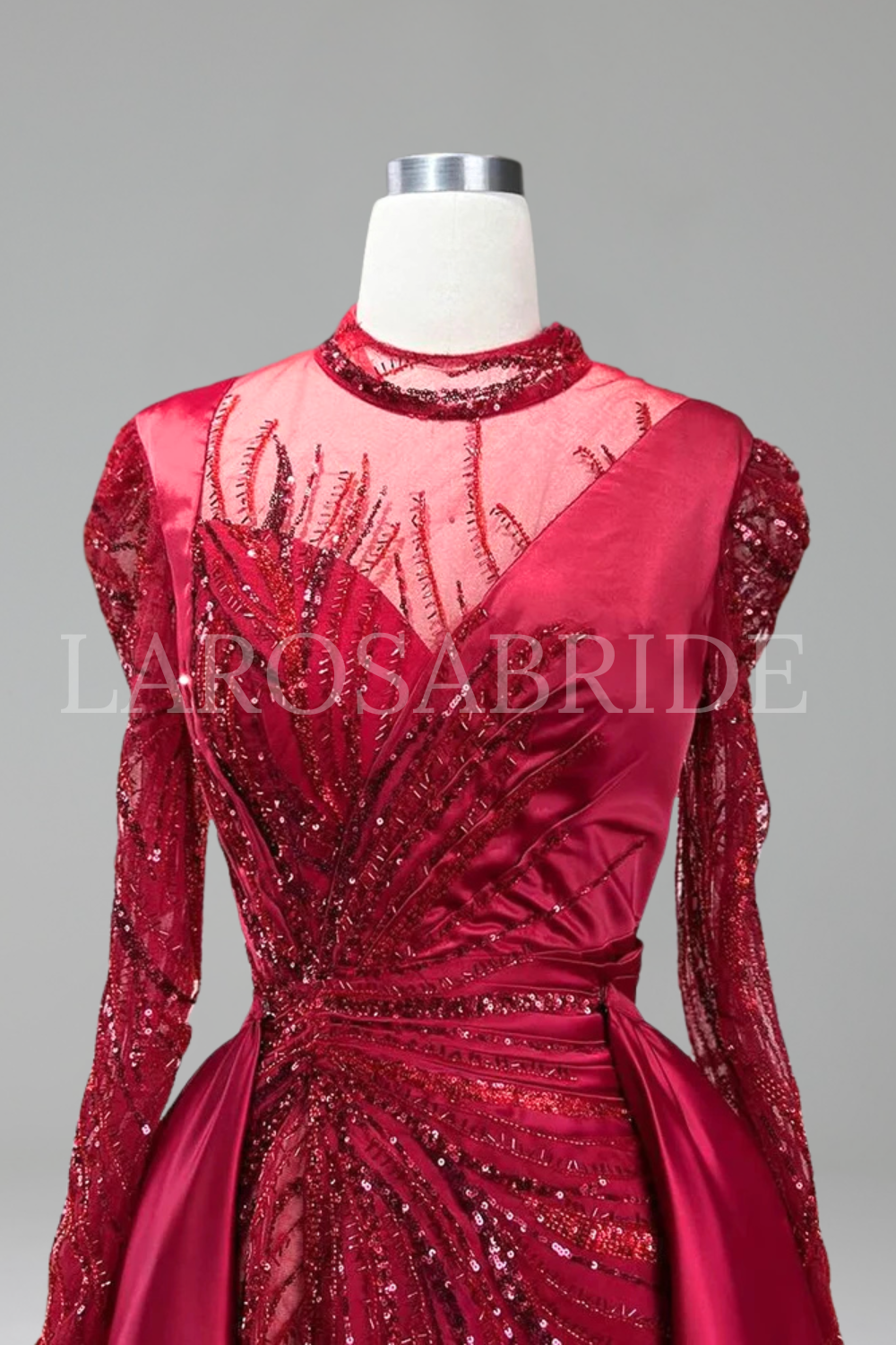 Lace Beaded Satin Mermaid Dress - LAROSABRIDE