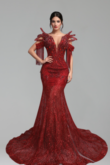 Beaded Fringe Mermaid Evening Gown - LAROSABRIDE