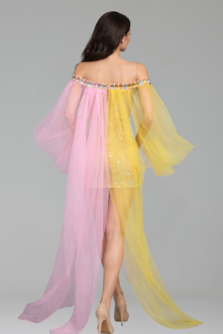 Off-Shoulder Rhinestone Mini Dress