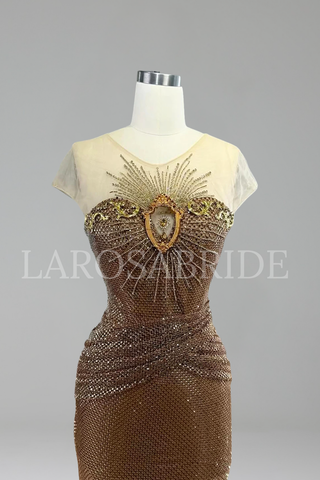 Nude Beaded High Split Dress - LAROSABRIDE