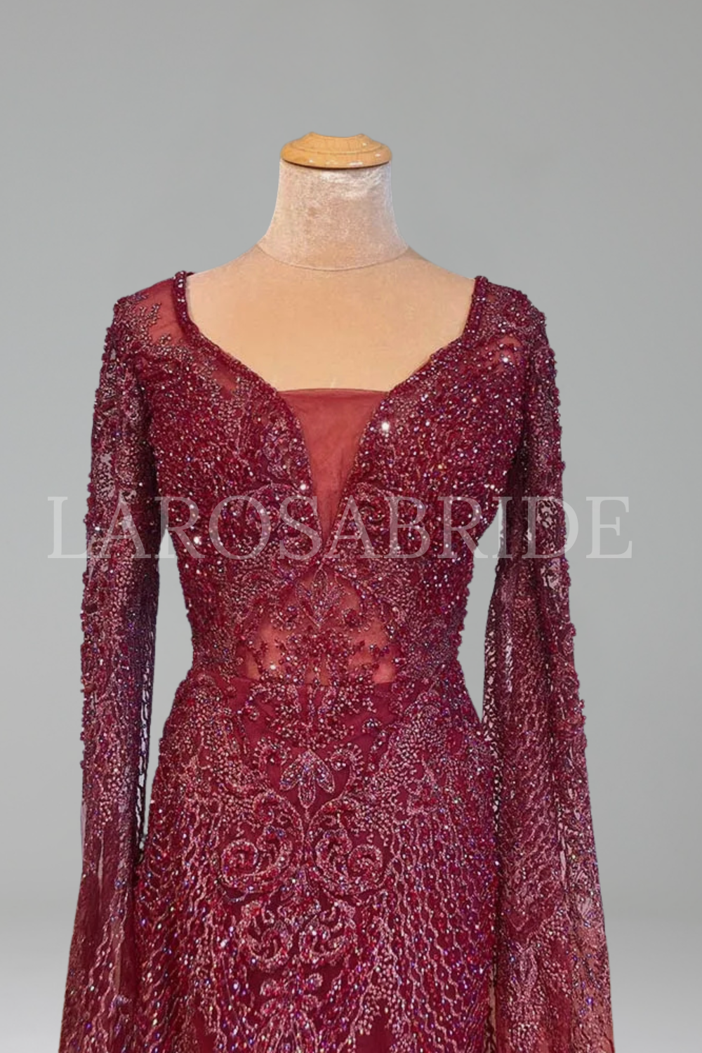 Beaded Cape Sleeve Mermaid Gown - LAROSABRIDE