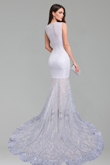 Deep V Neck Beaded Mermaid Gown - LAROSABRIDE