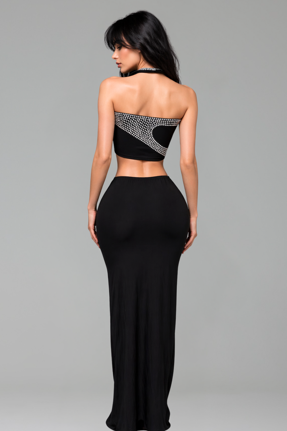 Crystal Trim Asymmetric Cutout Gown - LAROSABRIDE