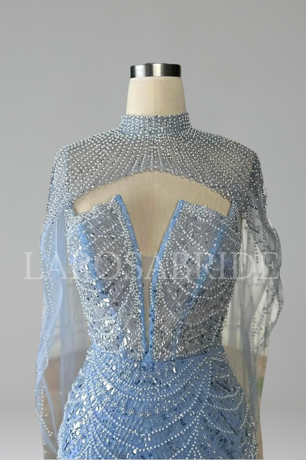 Pearl Beaded Tulle Train Dress - LAROSABRIDE