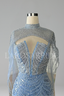 Pearl Beaded Tulle Train Dress - LAROSABRIDE