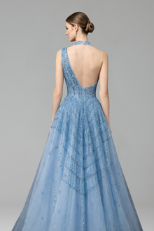 Beaded Sleeveless A-Line Dress-Larosabride