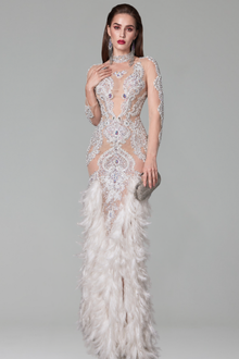 Crystal Feather Illusion Gown - LAROSABRIDE