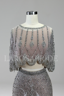 Beaded Feather Two Piece Dress - LAROSABRIDE