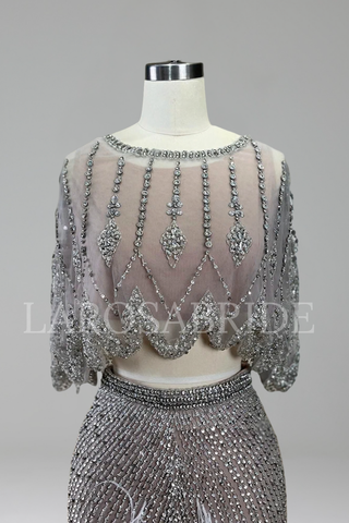 Beaded Feather Two Piece Dress - LAROSABRIDE