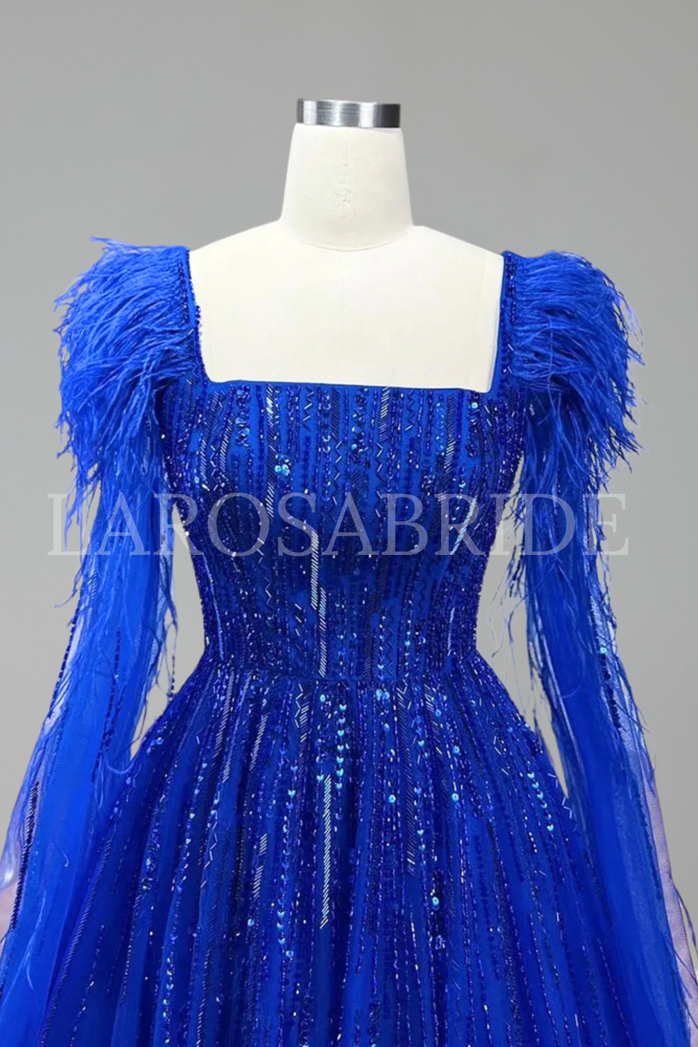 Feather Beaded Cape Dress - LAROSABRIDE