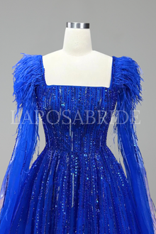 Feather Beaded Cape Dress - LAROSABRIDE