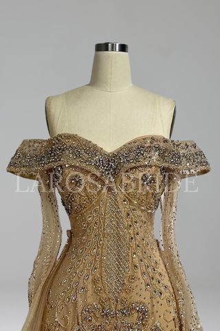 Beaded Mermaid Overskirt Evening Gown - LAROSABRIDE