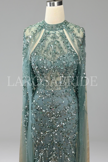 Beaded Mermaid Cape Dress - LAROSABRIDE
