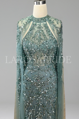Beaded Mermaid Cape Dress - LAROSABRIDE