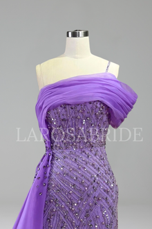 One Shoulder Beaded Mermaid Dress - LAROSABRIDE
