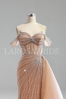 Off Shoulder Beaded Mermaid Dress - LAROSABRIDE