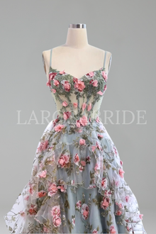 3D Floral Beaded A-Line Dress - LAROSABRIDE