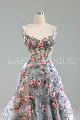 3D Floral Beaded A-Line Dress - LAROSABRIDE