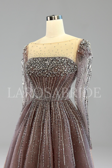 Long-Sleeve Sparkly A-Line Dress - LAROSABRIDE