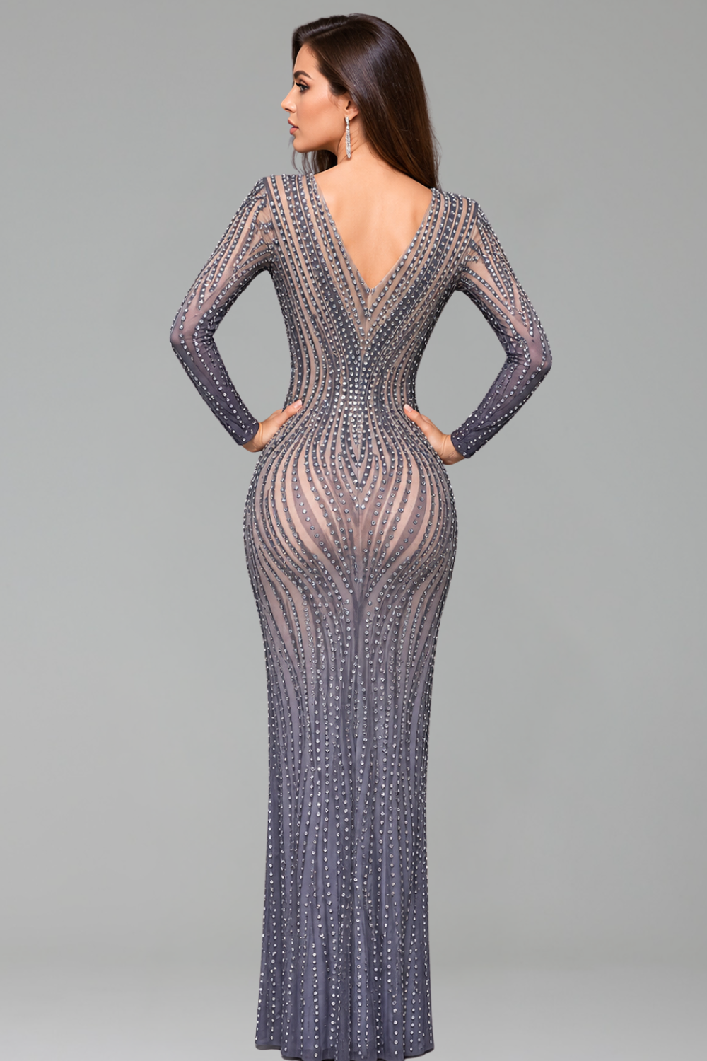 Crystal Embellished High Slit Gown - LAROSABRIDE