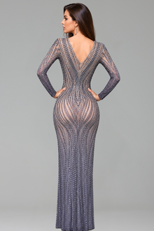 Crystal Embellished High Slit Gown - LAROSABRIDE