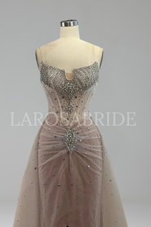 Beaded Overskirt Slit Dress - LAROSABRIDE
