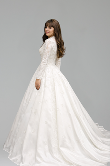 High-Neck Long-Sleeve Wedding Dress-Larosabride