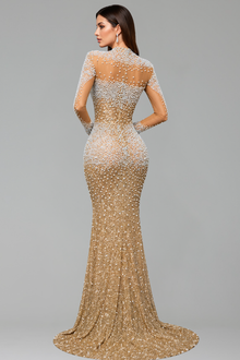 Pearl Embellished Illusion Gown - LAROSABRIDE