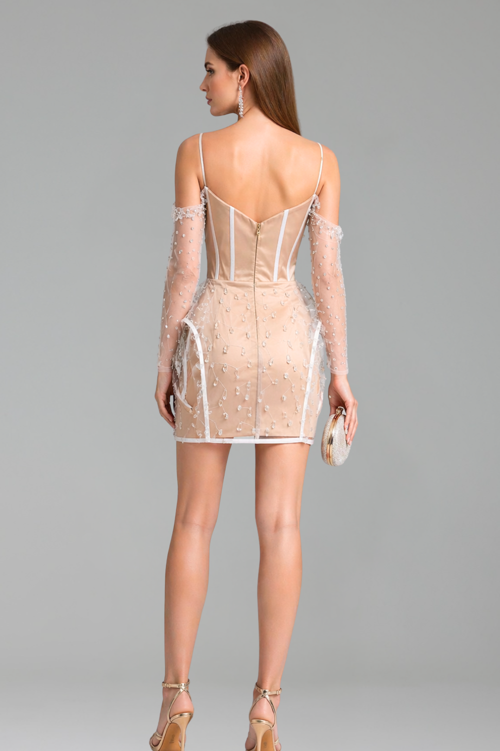 Sheer Embellished Corset Mini Dress - LAROSABRIDE
