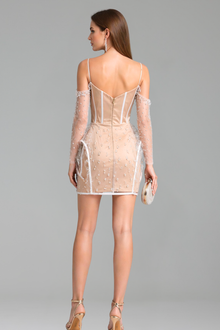 Sheer Embellished Corset Mini Dress - LAROSABRIDE