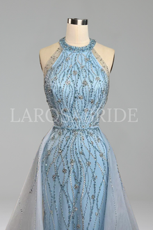 Halter Beaded Mermaid Overskirt Dress - LAROSABRIDE
