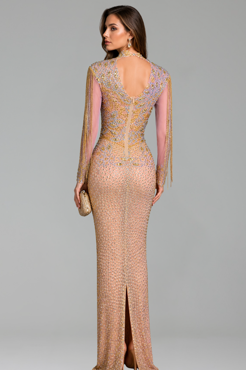 High Neck Crystal Embellished Gown - LAROSABRIDE