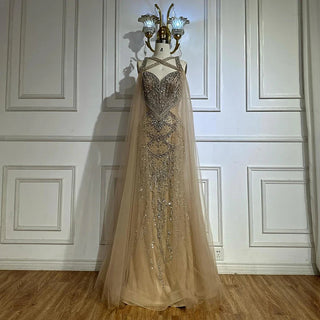 Beaded Tulle Panel Gown