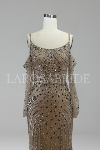 Beaded Spaghetti Strap Evening Dress - LAROSABRIDE