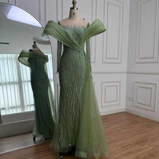 Emerald Drape Sequin Gown