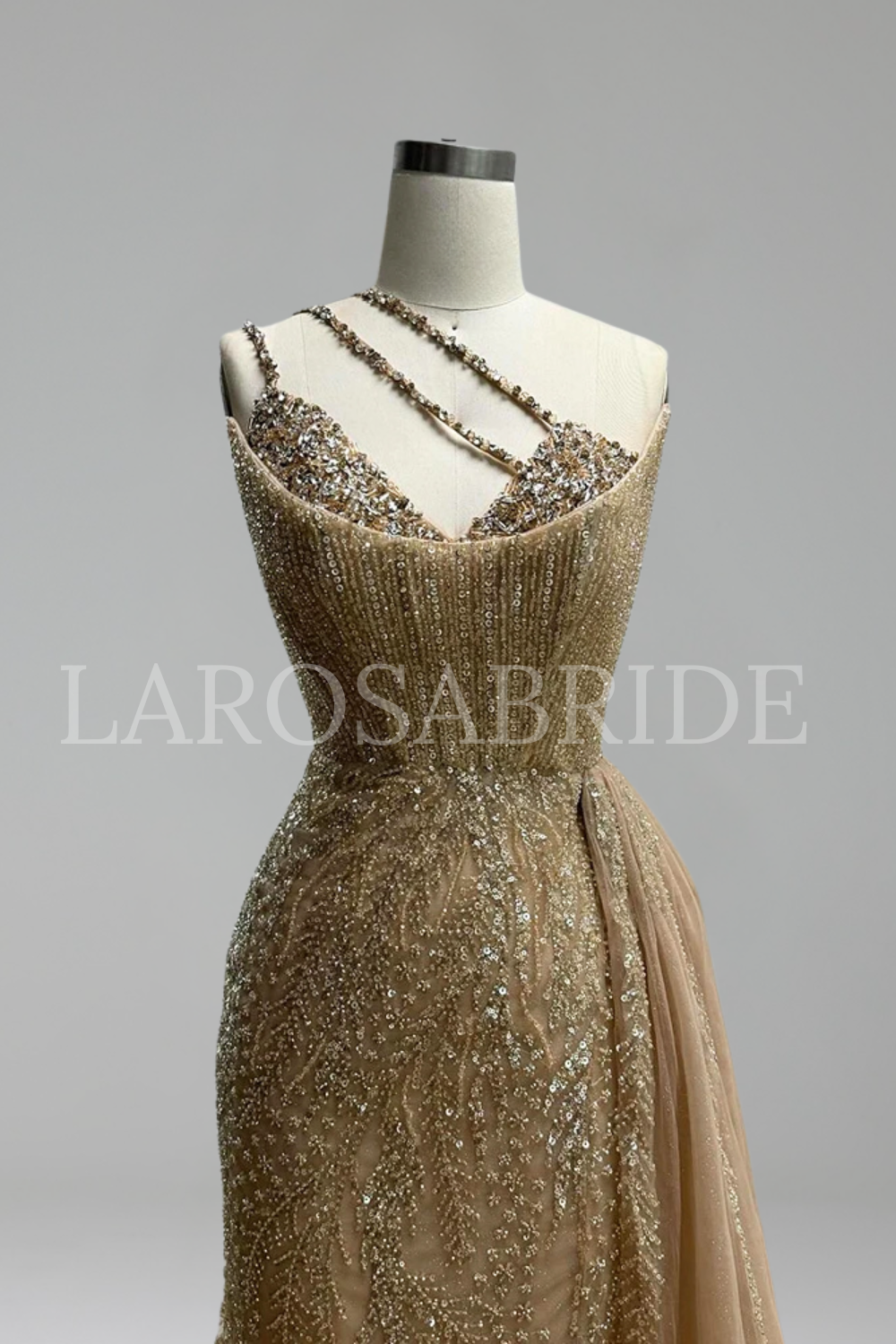 Crystal Beaded One Shoulder Dress - LAROSABRIDE