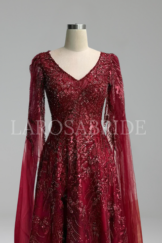 A Line Dress with Cape Sleeves - LAROSABRIDE
