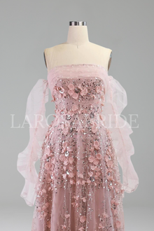 3D Flowers Evening Dress with Gloves - LAROSABRIDE