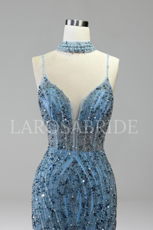 Spaghetti Beaded Split Mermaid Dress - LAROSABRIDE