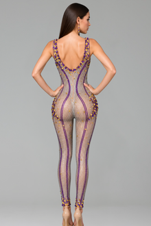 Crystal-Pattern Sheer Jumpsuit - LAROSABRIDE