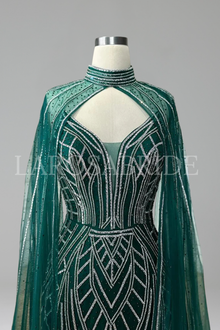 Beaded Mermaid Cape Sleeve Gown - LAROSABRIDE