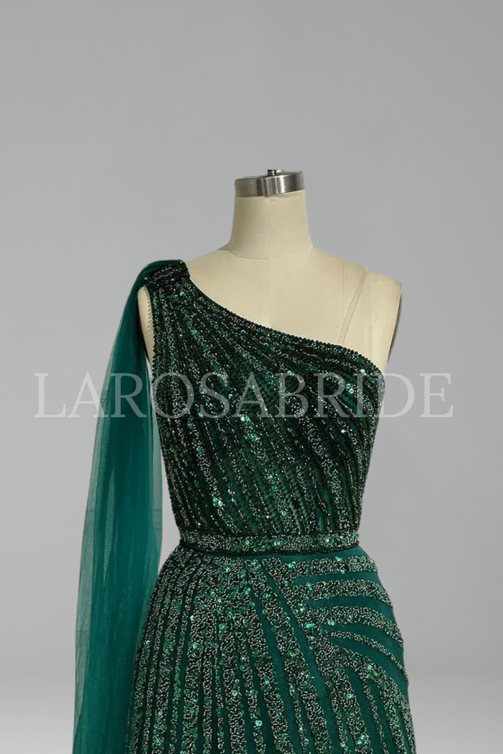 One Shoulder Beaded Evening Dress - LAROSABRIDE